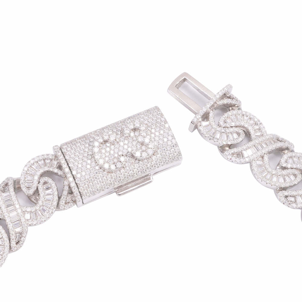 CUSTOM CLASP 20MM Moissanite Baguette Infinity Link Bracelet 14K Gold white clasp
