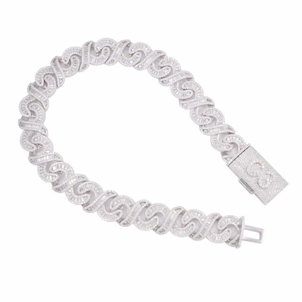 CUSTOM CLASP 20MM Moissanite Baguette Infinity Link Bracelet 14K Gold white full