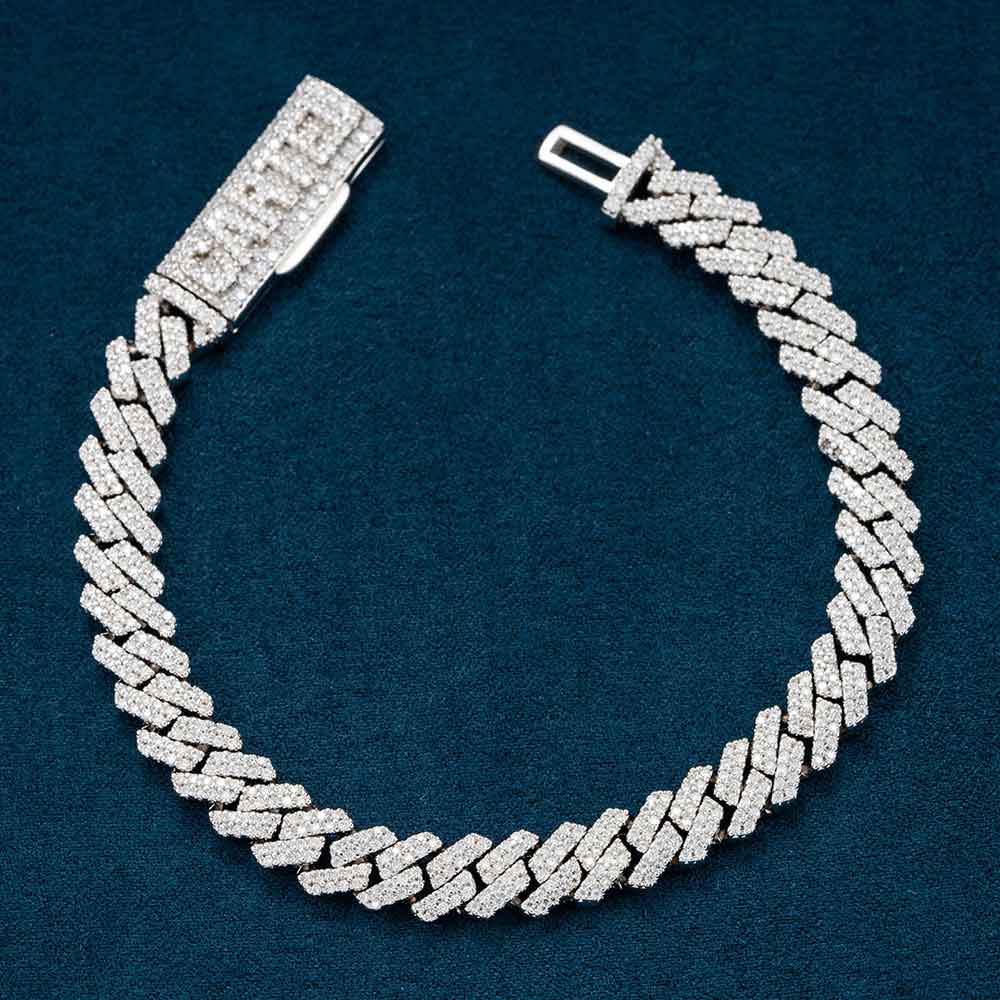 custom clasp 8mm moissanite cuban link bracelet white gold