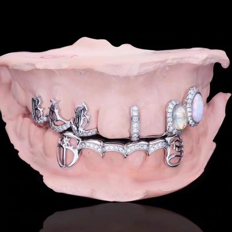 Custom Moissanite Opal Grillz Front