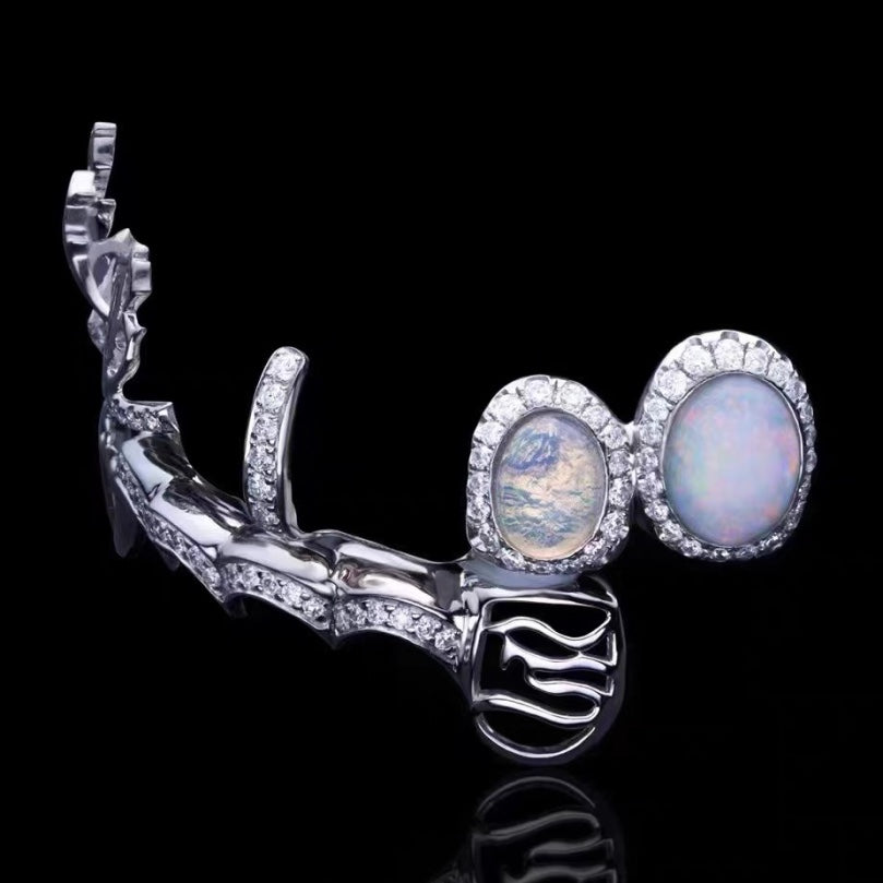 Custom Moissanite Opal Grillz side