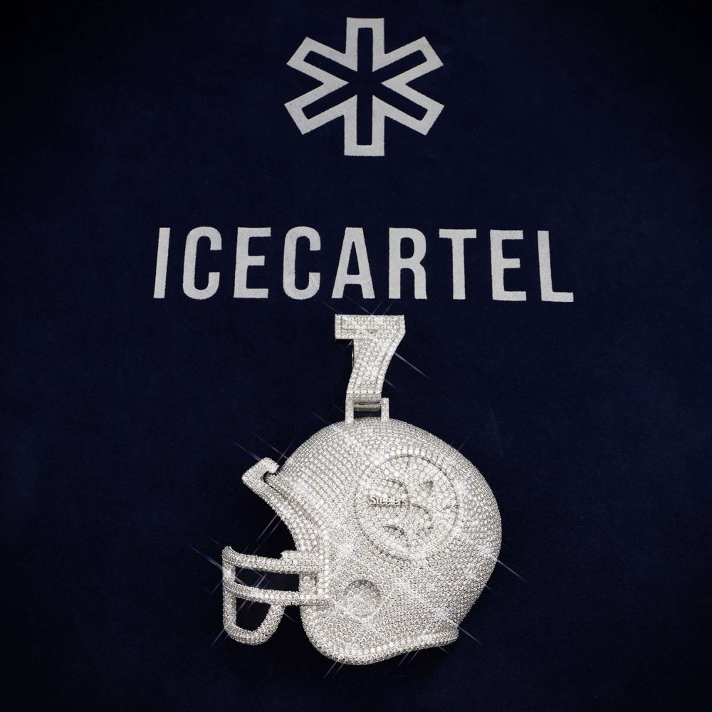 custom moissanite steelers helmet logo pendant 14k gold icecartel