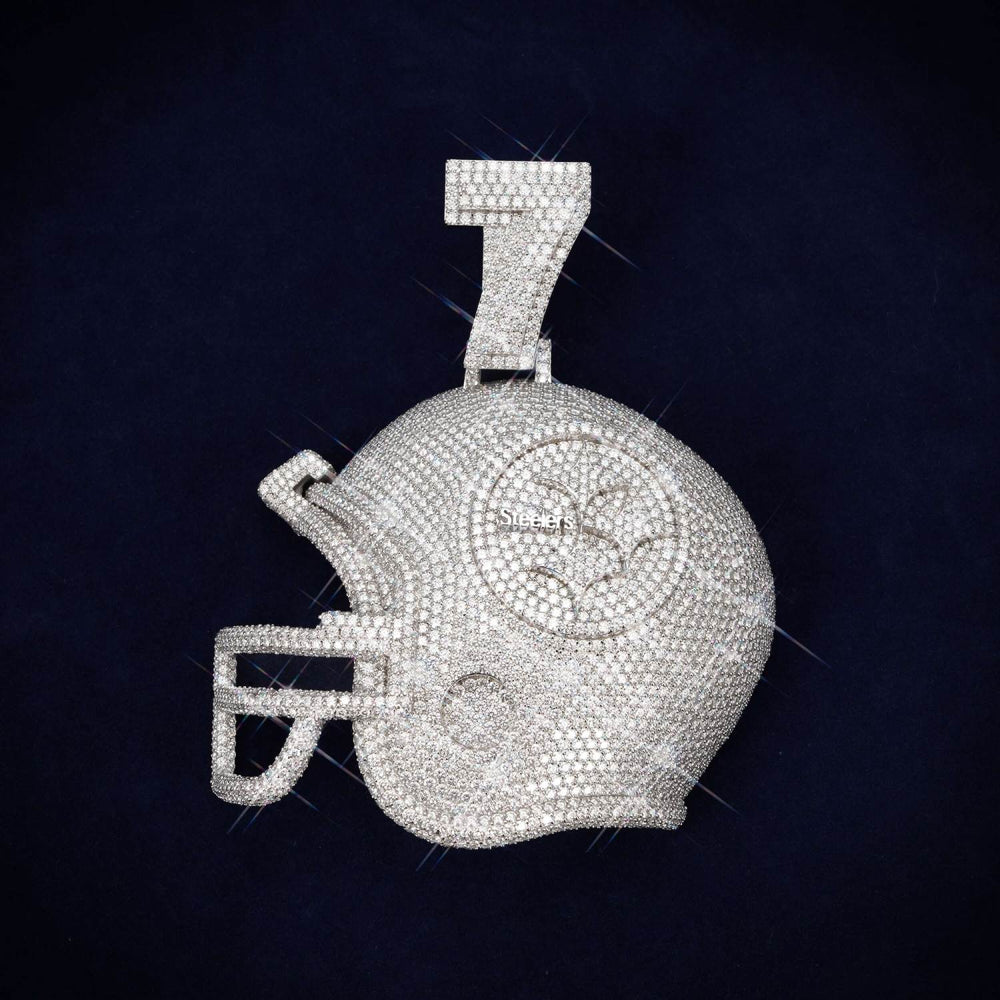 custom moissanite steelers helmet logo pendant 14k gold main