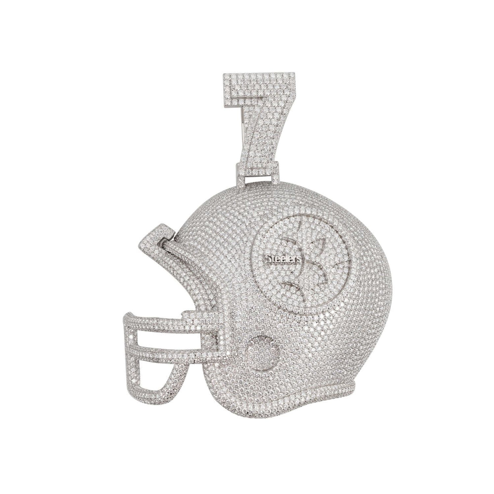 custom moissanite steelers helmet logo pendant 14k gold white