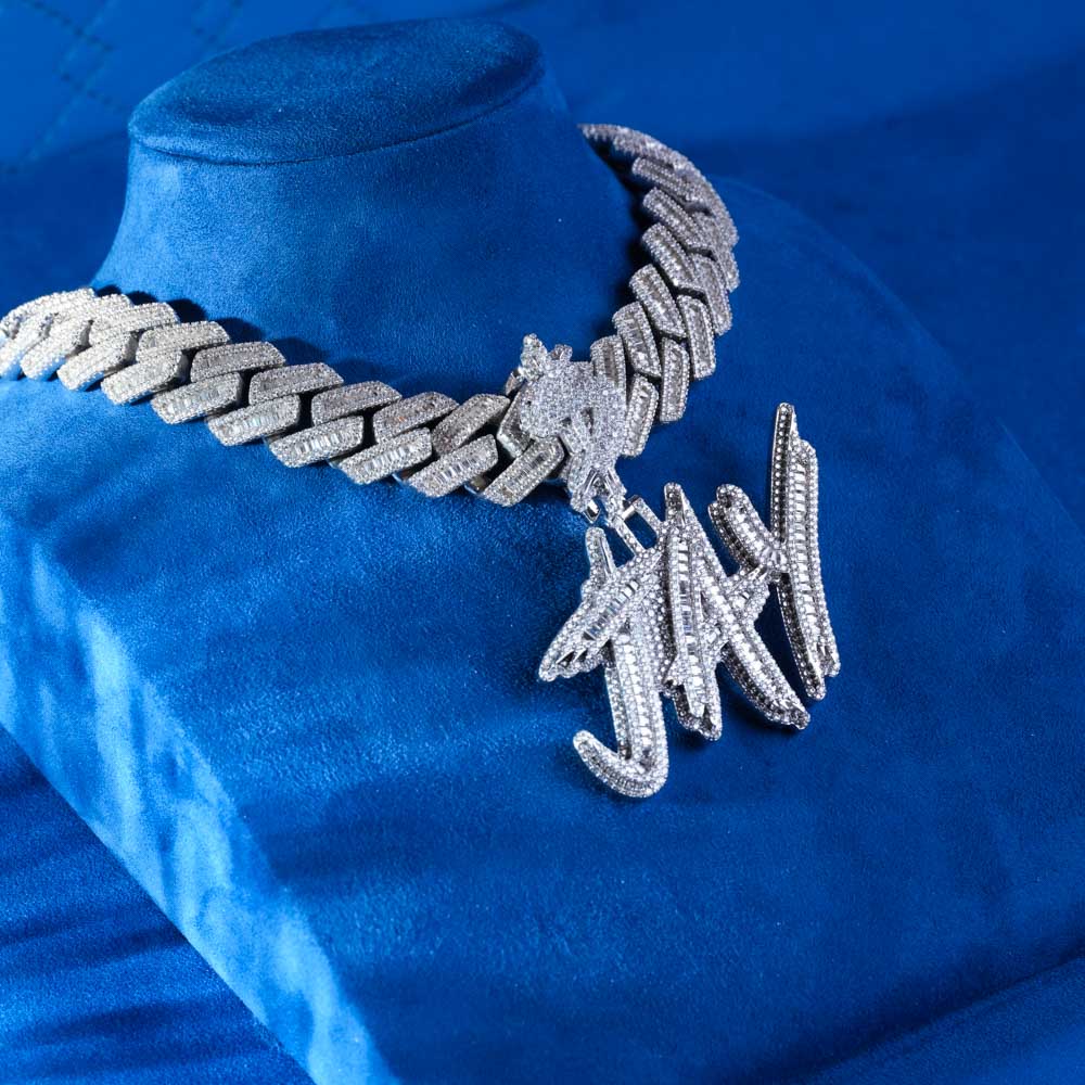 custom vvs moissanite name letter pendant 14k white gold 15 min