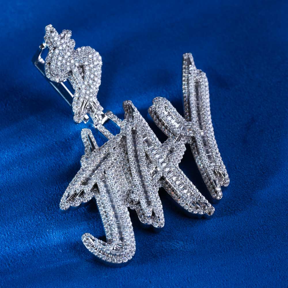 custom vvs moissanite name letter pendant 14k white gold 18 min