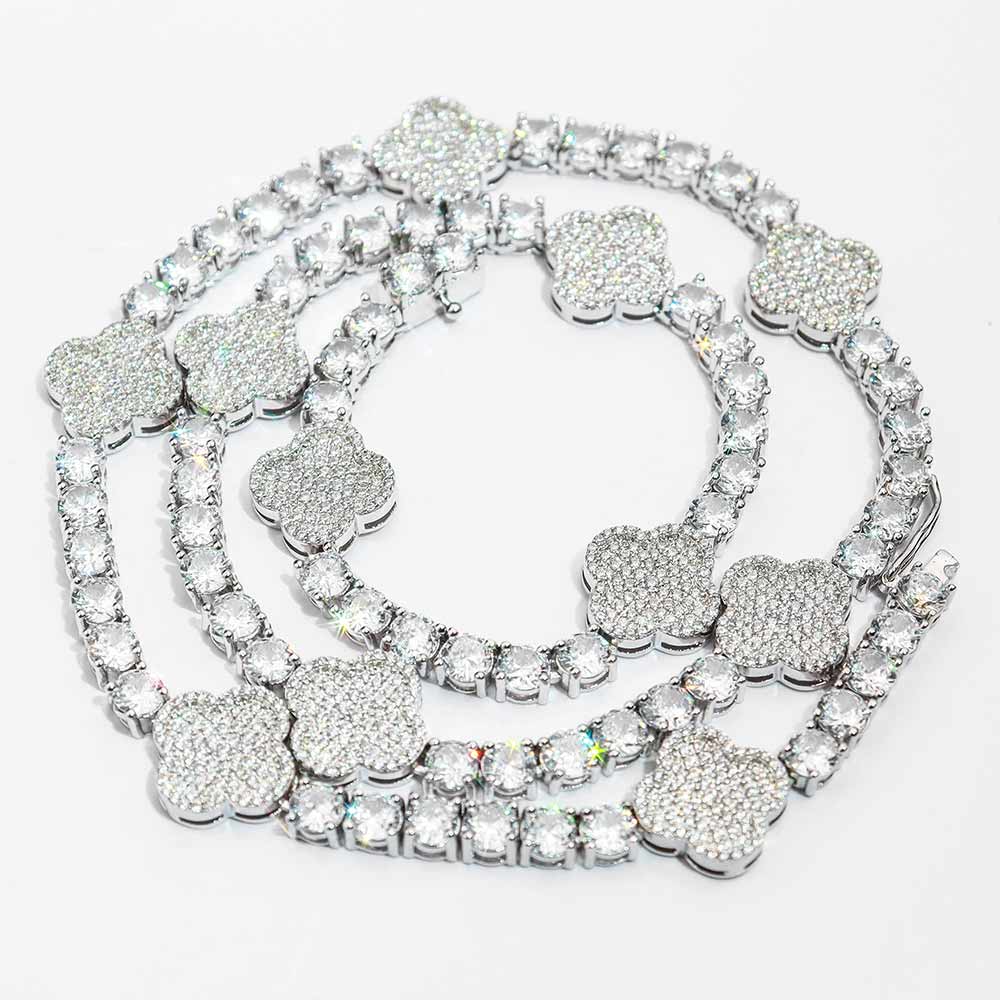 four leaf 5mm tennis chain white gold 1