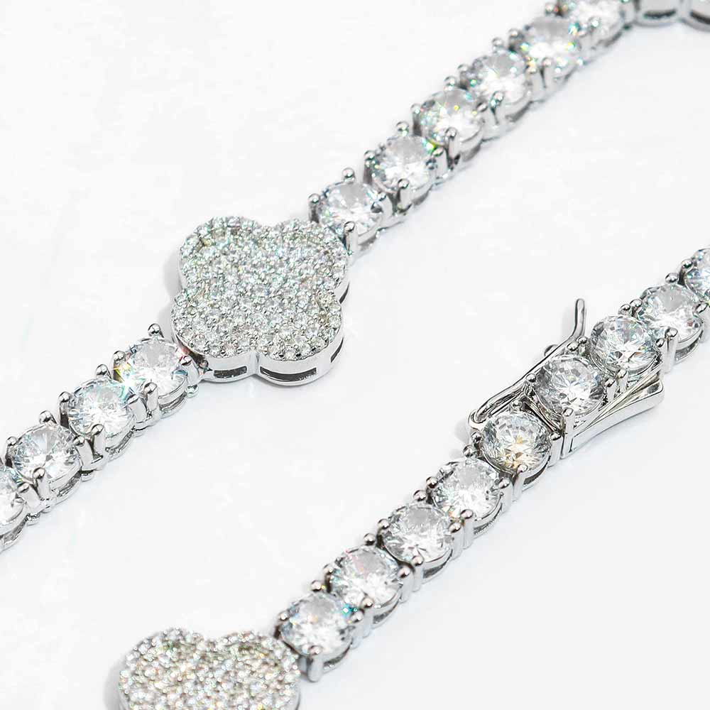 four leaf 5mm tennis chain white gold 2