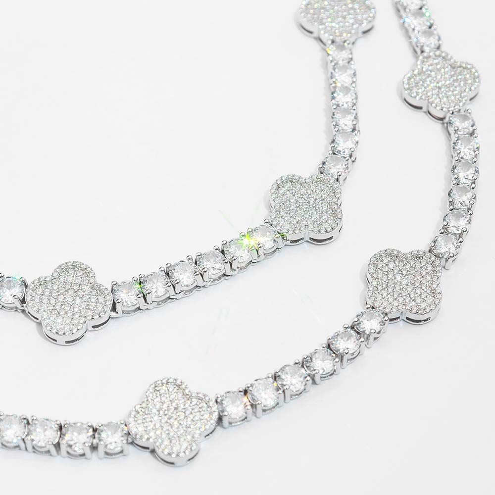 four leaf 5mm tennis chain white gold 4