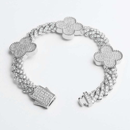 four leaf 8mm moissanite cuban link bracelet white gold 1