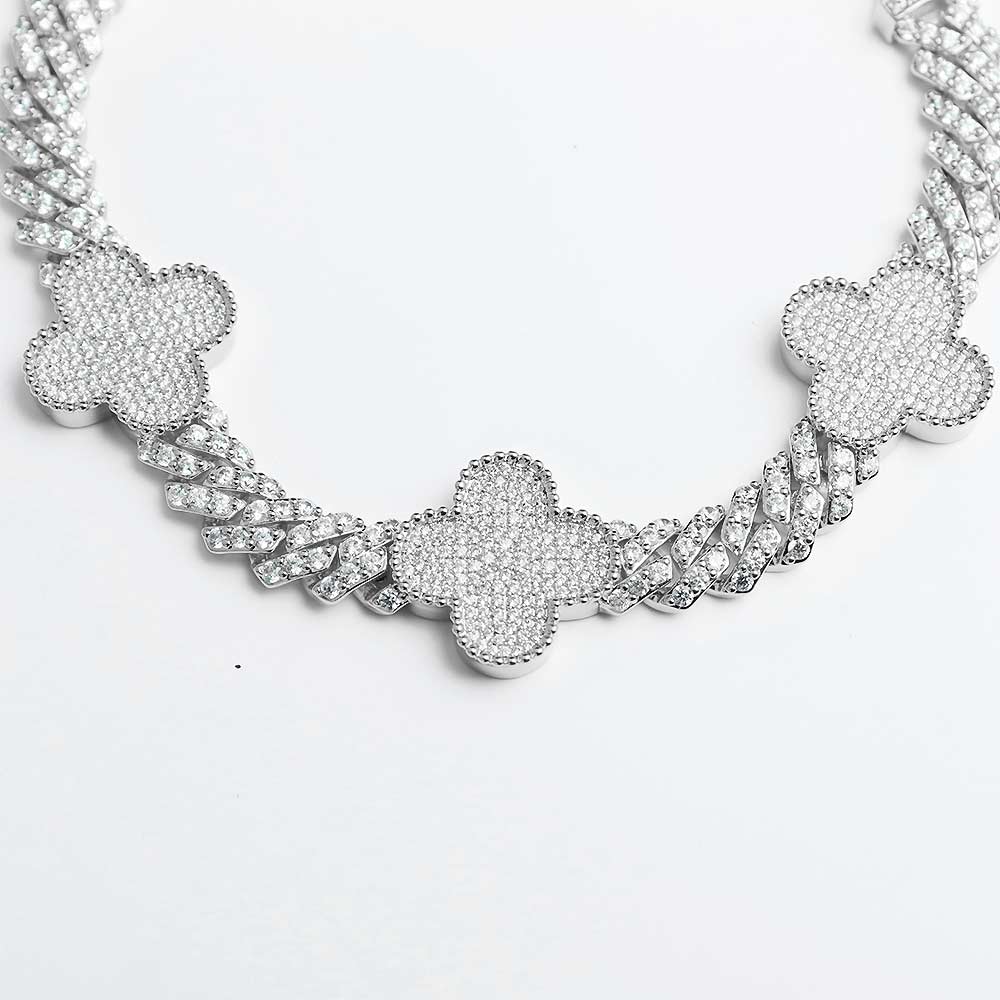 four leaf 8mm moissanite cuban link bracelet white gold 2