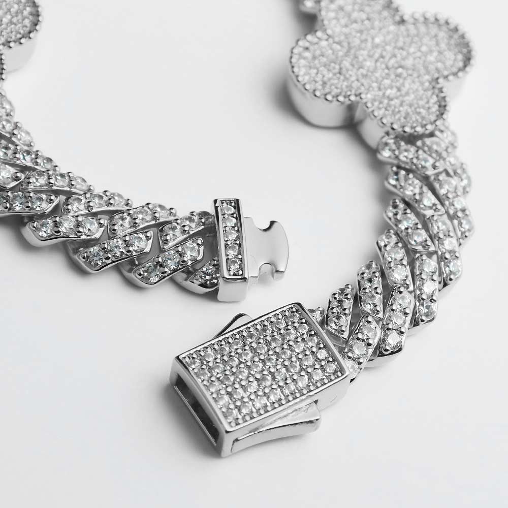 four leaf 8mm moissanite cuban link bracelet white gold 4