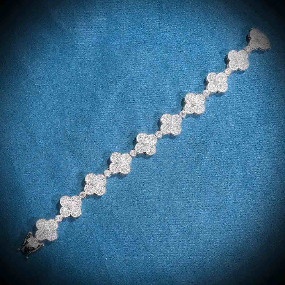 12MM Four Leaf Moissanite Beads Bracelet 14K Gold all