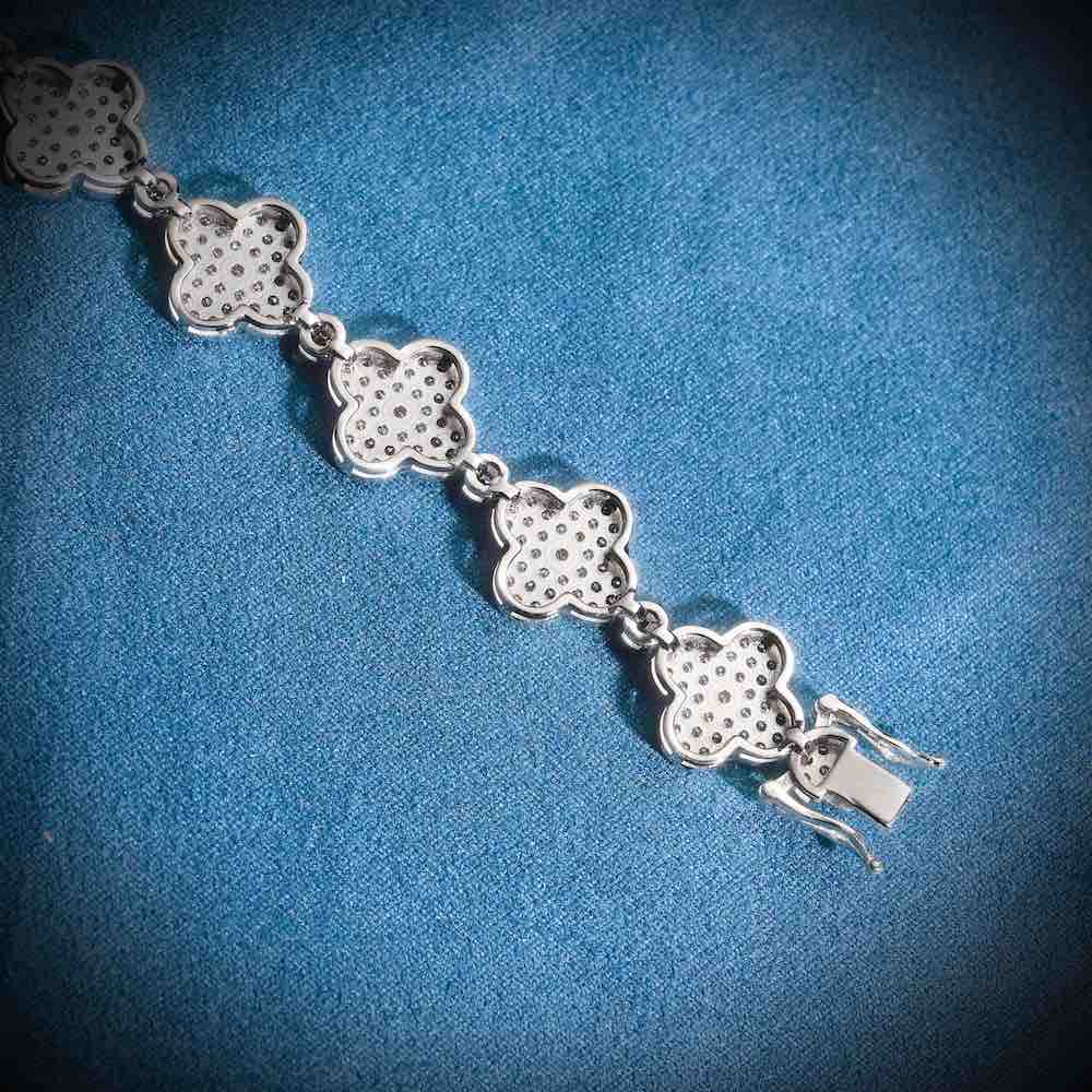 12MM Four Leaf Moissanite Beads Bracelet 14K Gold back