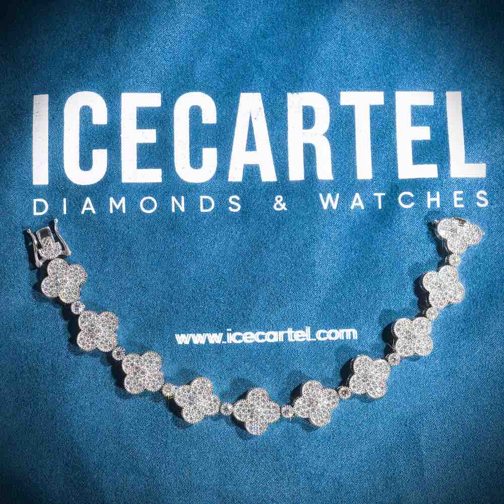 12MM Four Leaf Moissanite Beads Bracelet 14K Gold velvet