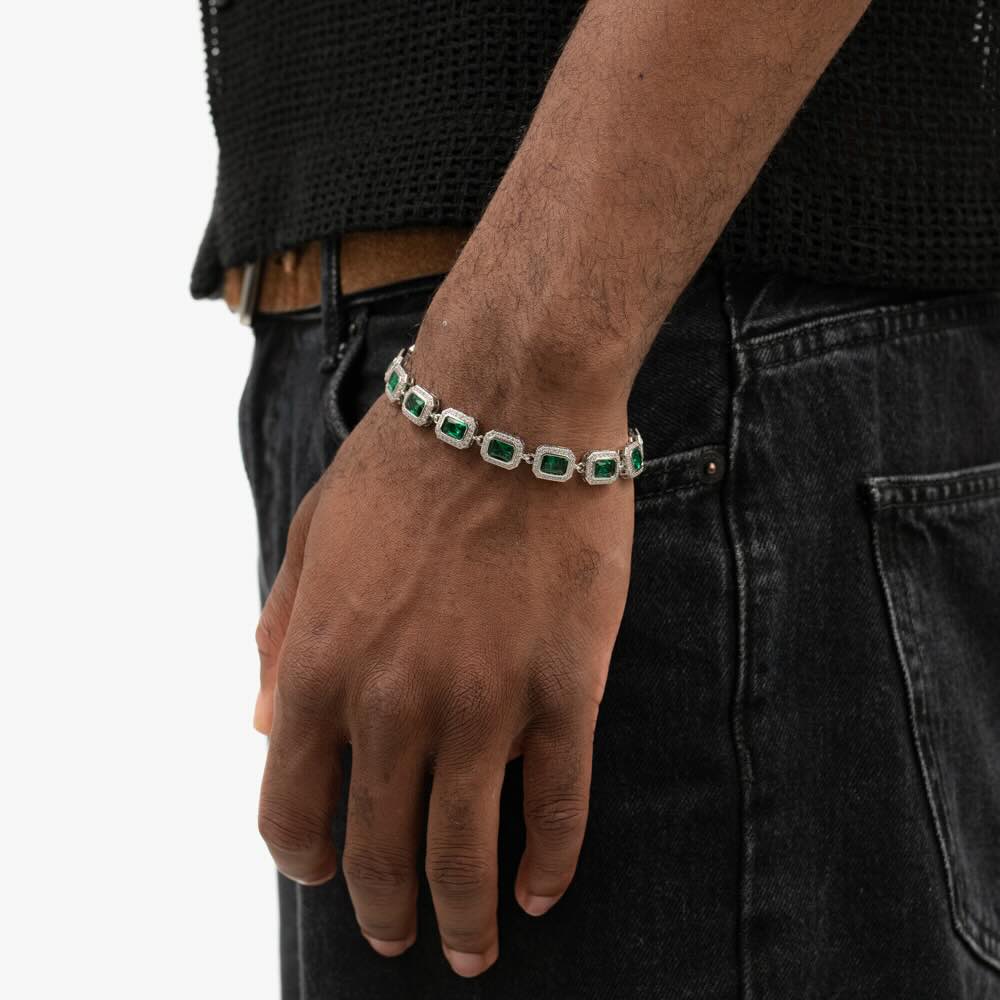 green baguette halo moissanite bracelet model