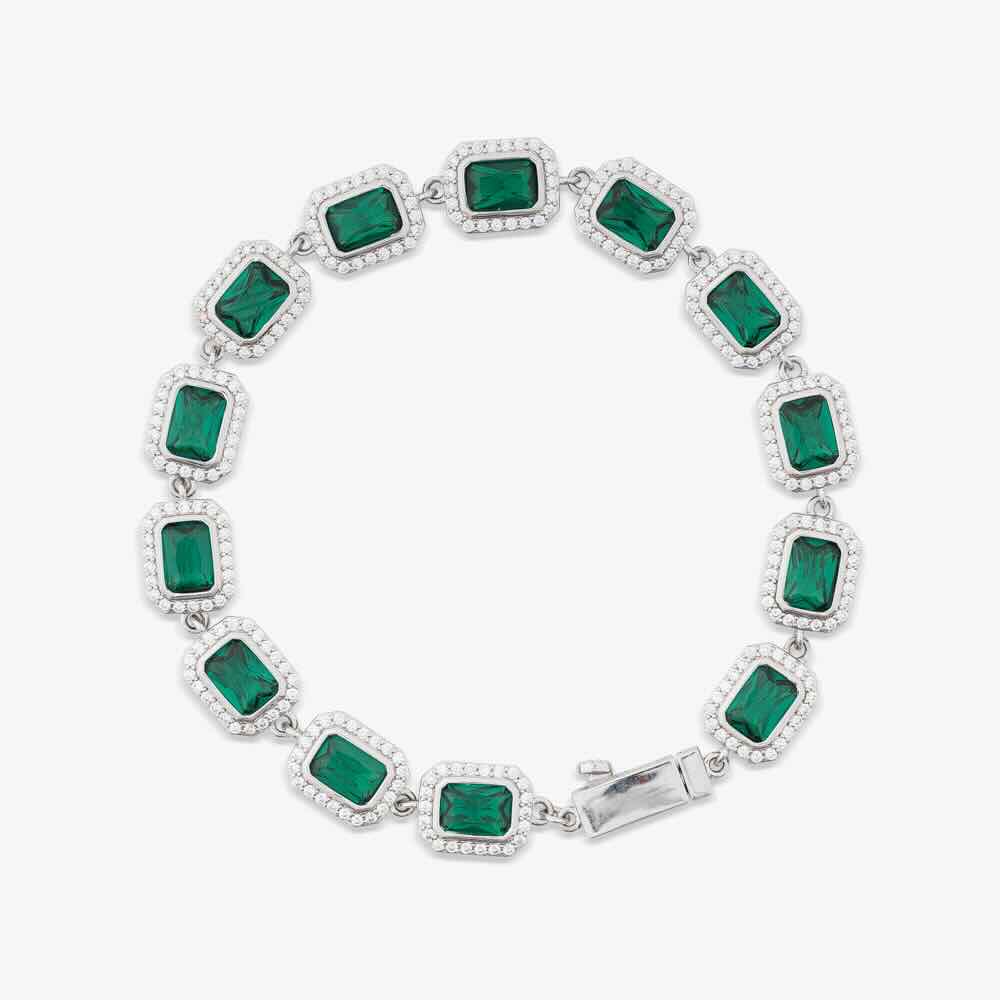 green baguette halo moissanite bracelet