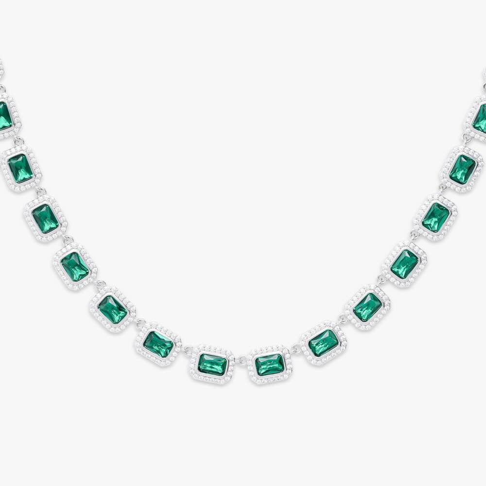 green baguette halo moissanite chain