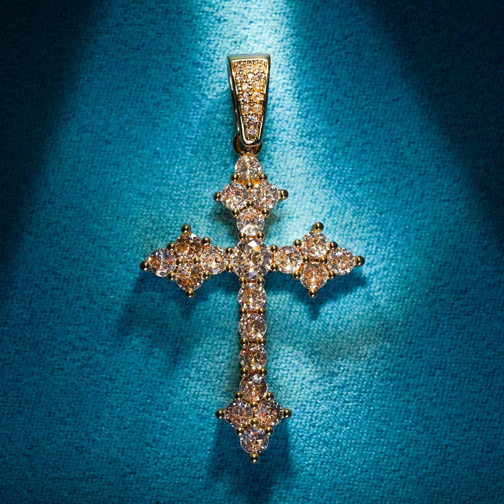 iced out 925 silver vvs moissanite budded cross pendant 14k yellow gold icecartel