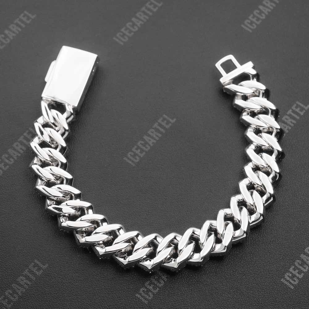 Iced out halo cluster cuban link bracelet 15MM backside