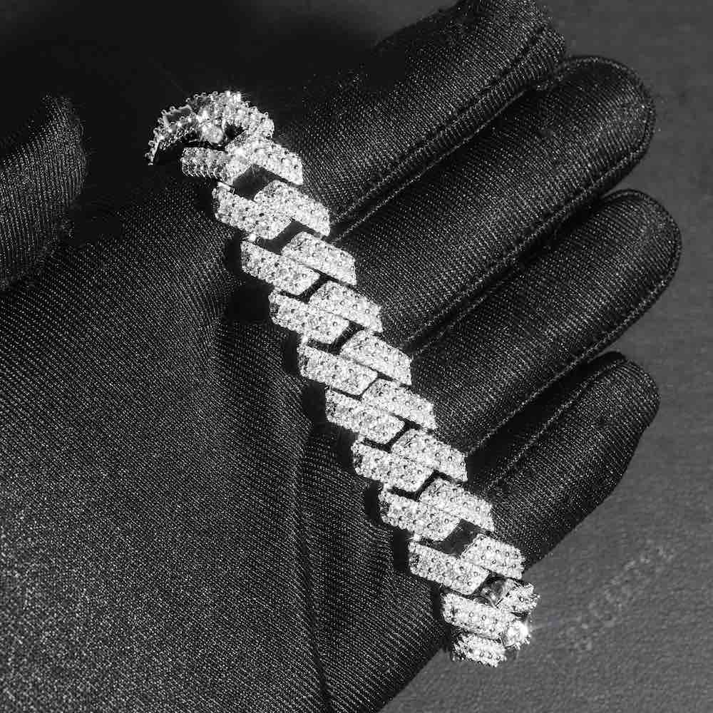 Iced out halo cluster cuban link bracelet 15MM hand