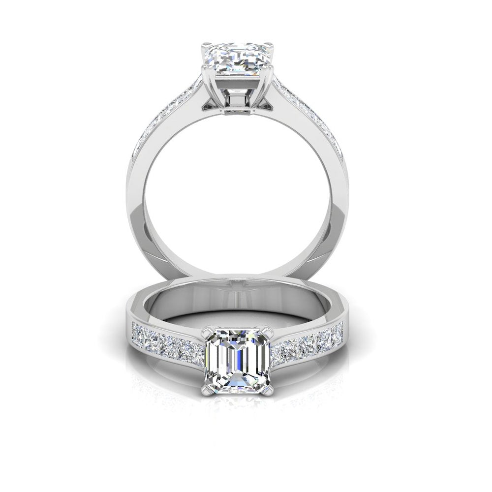 Invisible Set Asscher Cut Moissanite Engagement Ring set