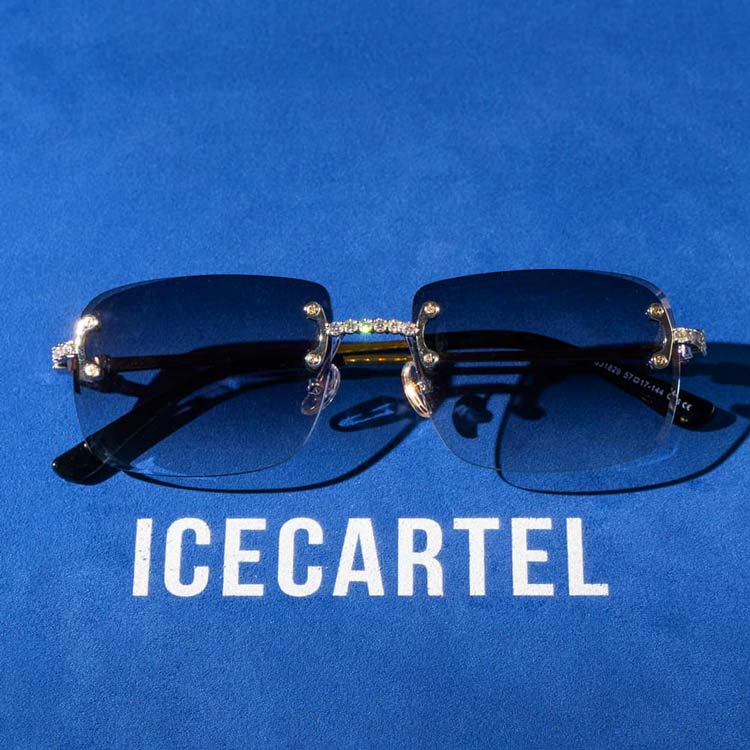 Navy & Clear mens moissanite diamond square sunglasses 14k white gold