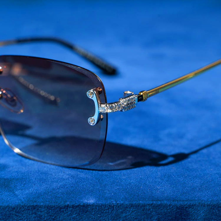 Navy & Clear close mens moissanite diamond square sunglasses 14k white gold