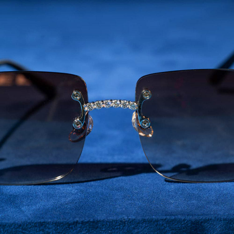 burgundy & black front mens moissanite diamond square sunglasses 14k white gold