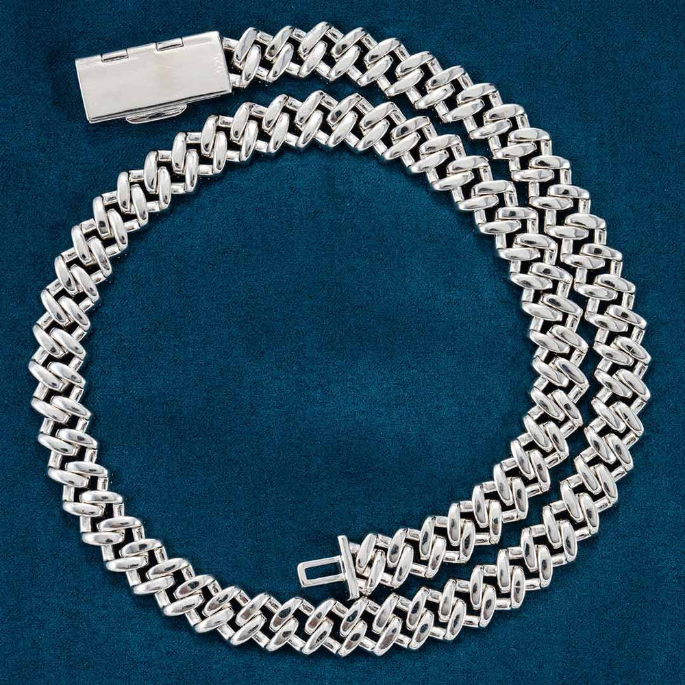 mens 12mm moissanite cuban link chain 14k white gold solid back