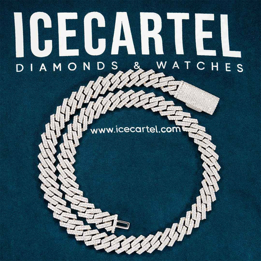 mens 12mm moissanite cuban link chain 14k white gold