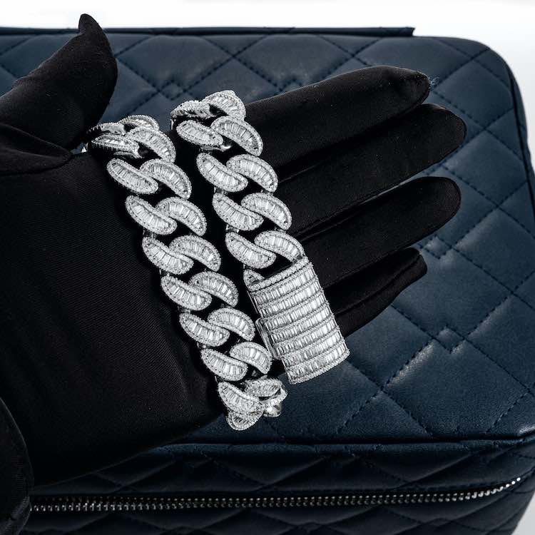 mens 20mm moissanite baguette miami cuban link chain necklace 925 silver white gold icecartel hand