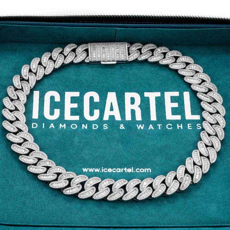 mens 20mm moissanite baguette miami cuban link chain necklace 925 silver white gold icecartel