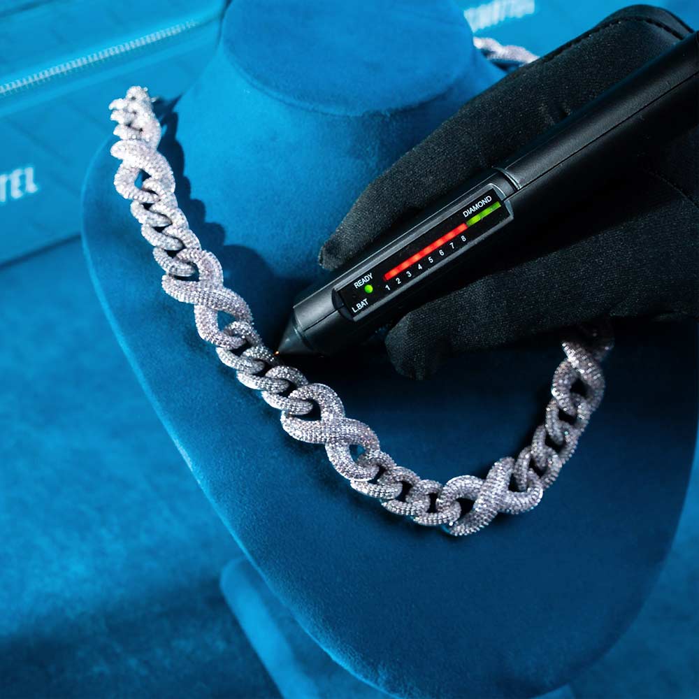 mens 20mm moissanite infinity link chain diamond tester