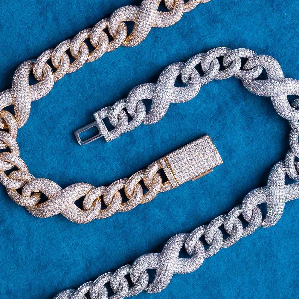 mens 20mm moissanite infinity link chain necklace 14k gold