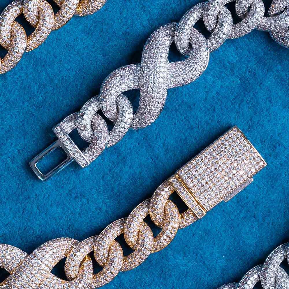 mens 20mm moissanite infinity link chain necklace 14k real gold