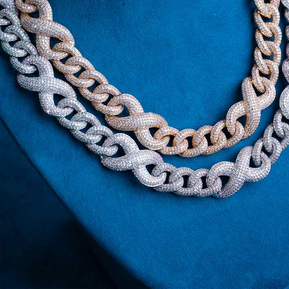 mens 20mm moissanite infinity link chain necklace display