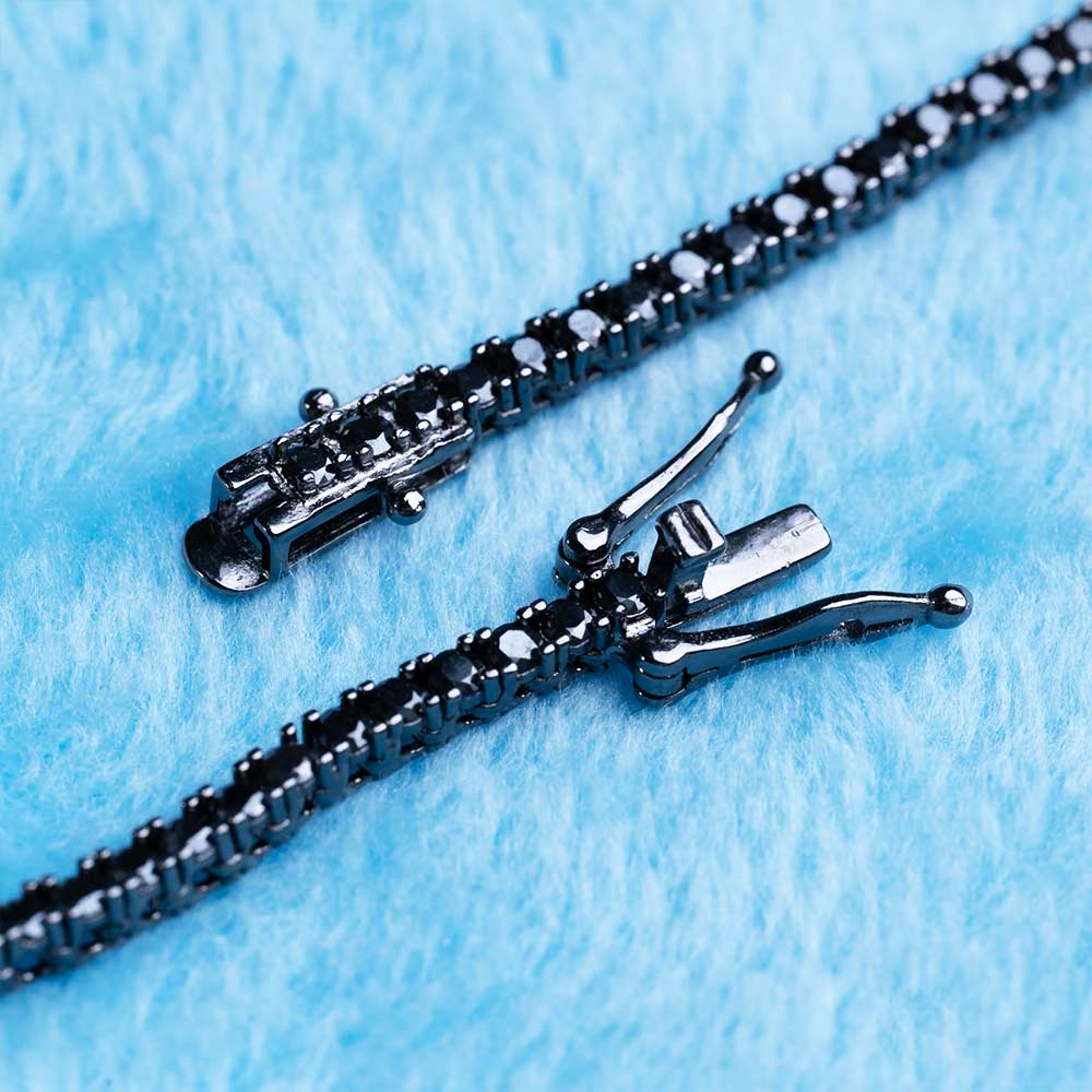 mens 2mm black moissanite tennis chain 14k black gold clasp