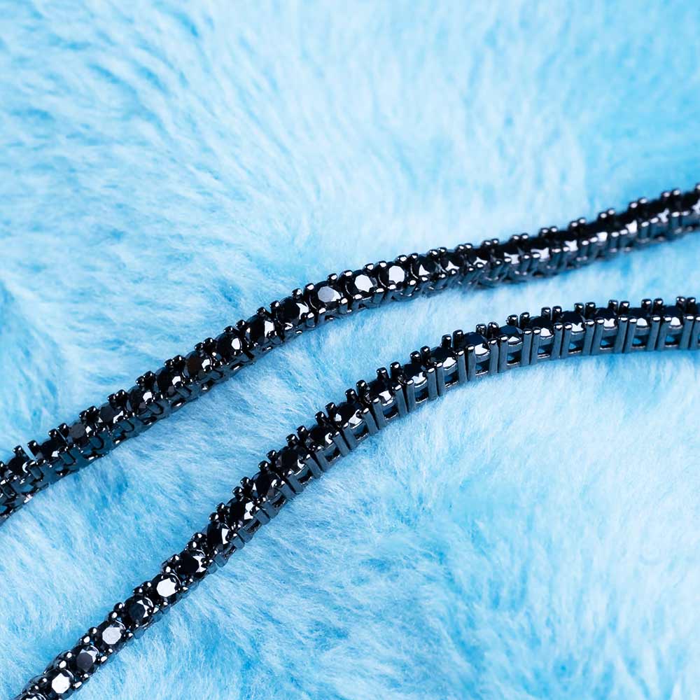 mens 2mm black moissanite tennis chain 14k black gold close
