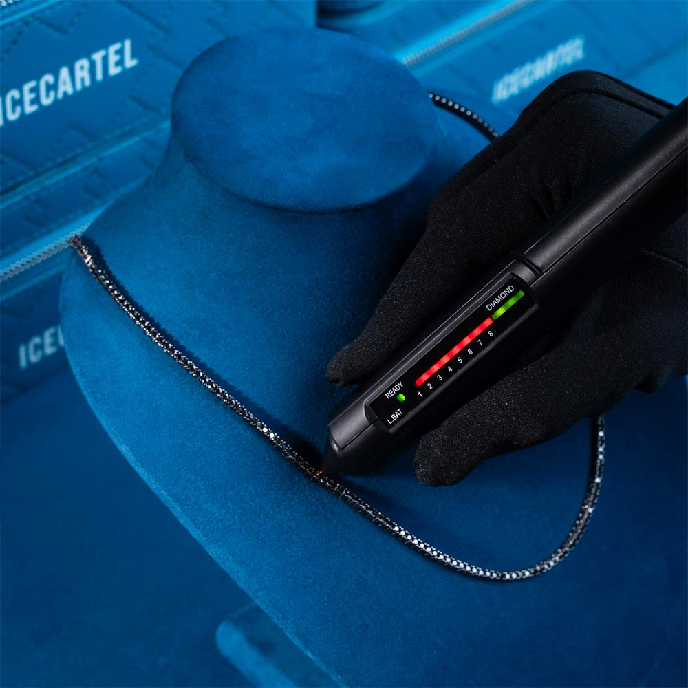 mens 2mm black moissanite tennis chain 14k black gold diamond tester