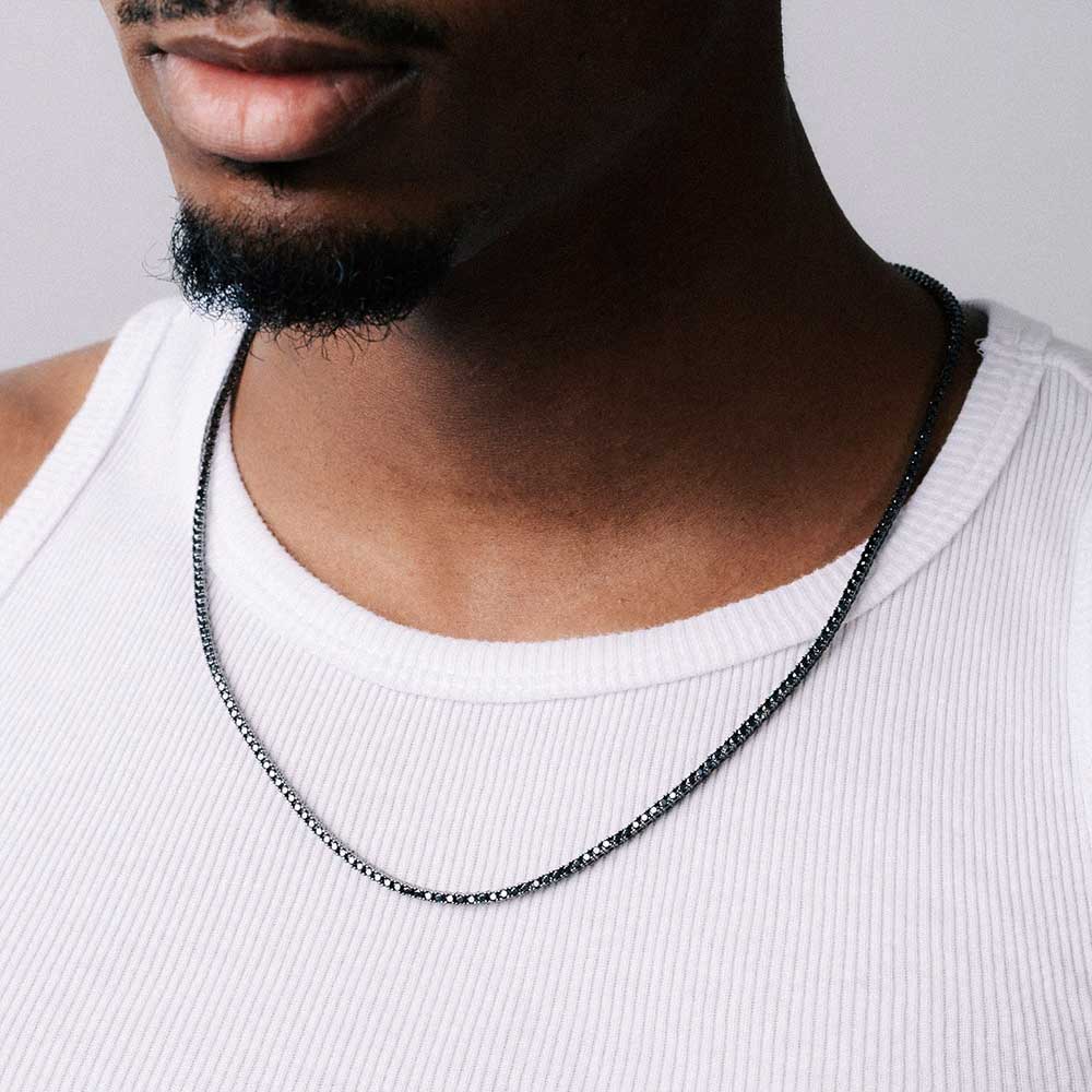 mens 2mm black moissanite tennis chain 14k black gold model