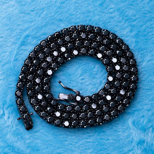mens 4mm black moissanite tennis chain 14k black gold 1