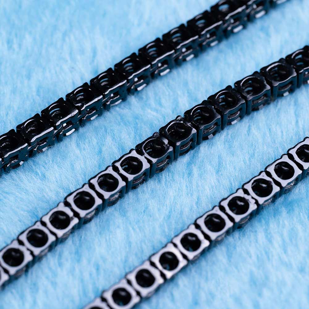mens 4mm black moissanite tennis chain 14k black gold back