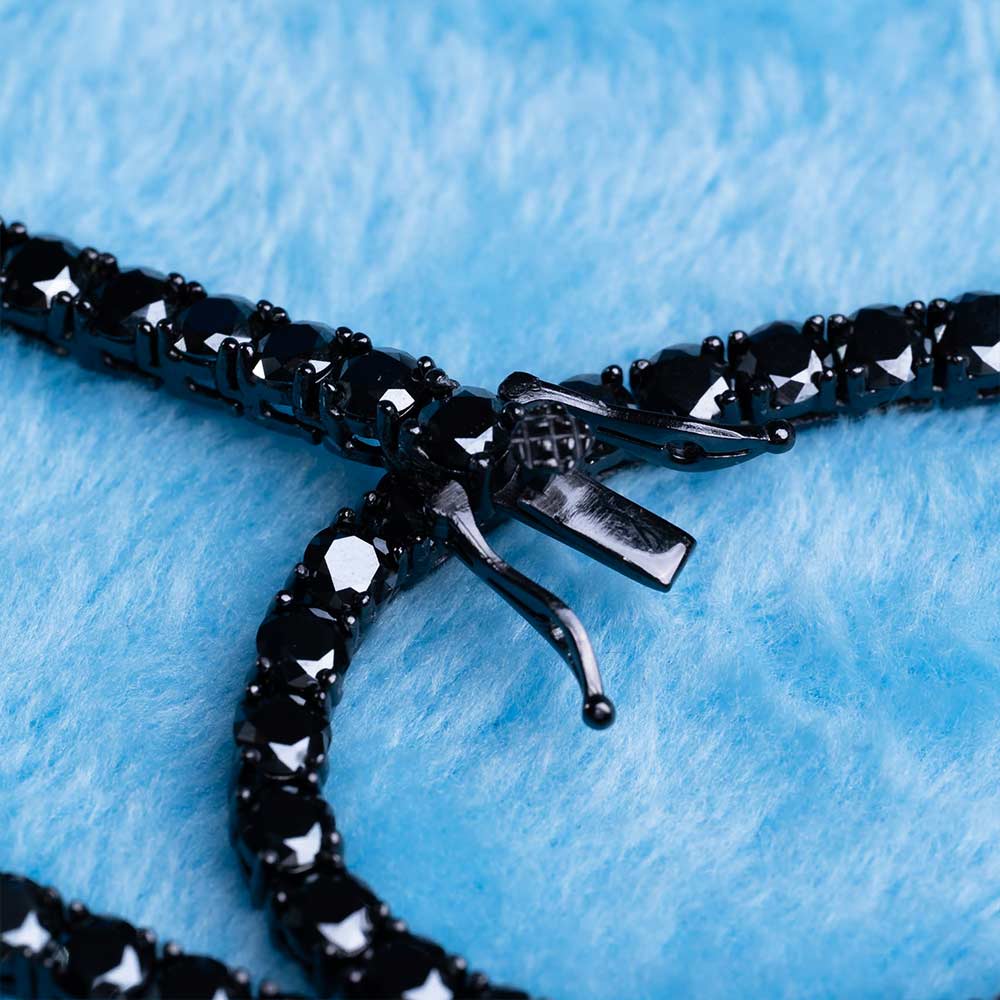 mens 4mm black moissanite tennis chain 14k black gold clasp
