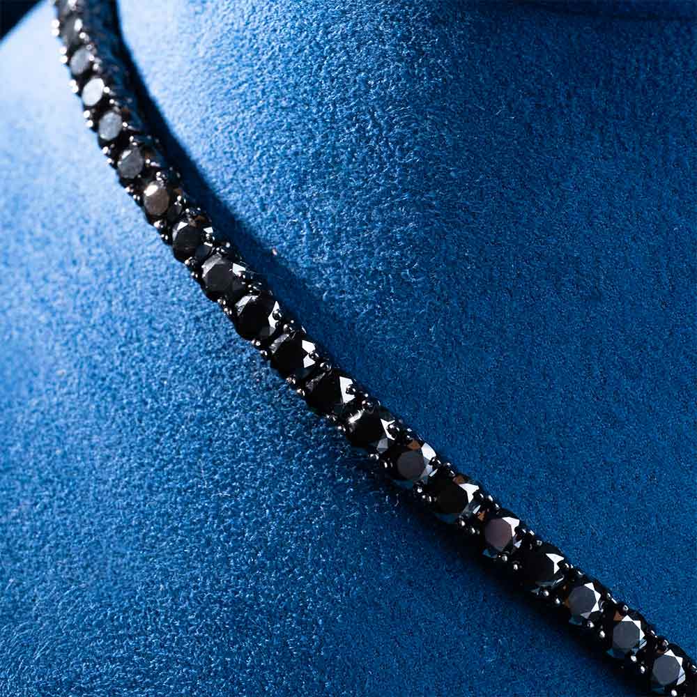 mens 4mm black moissanite tennis chain 14k black gold close