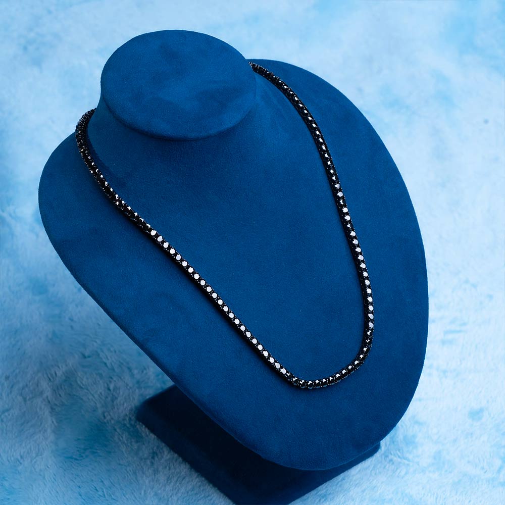 mens 4mm black moissanite tennis chain 14k black gold display