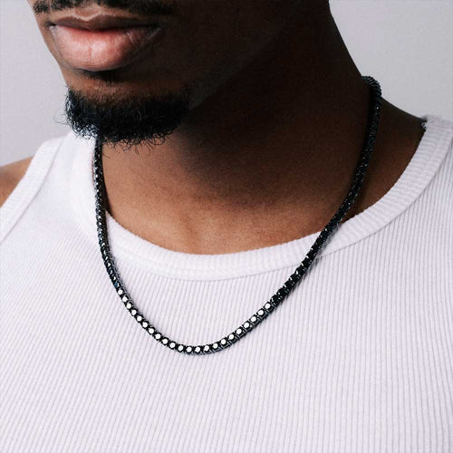 mens 4mm black moissanite tennis chain 14k black gold model