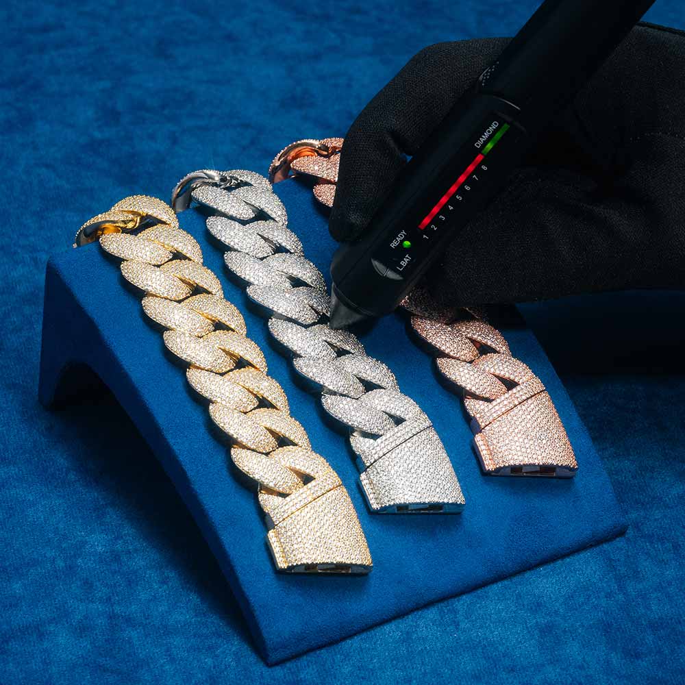 mens 6 row miami cuban link bracelet diamond tester