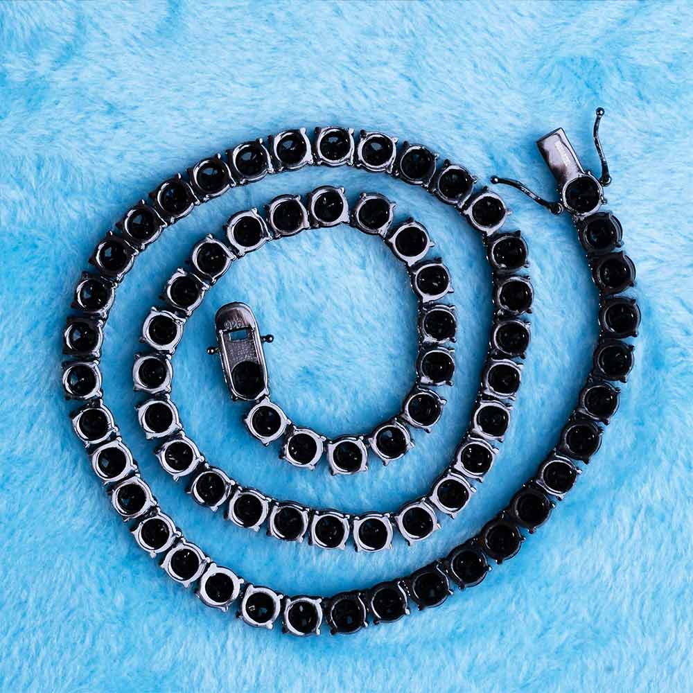mens 6mm black moissanite tennis chain 14k black gold back