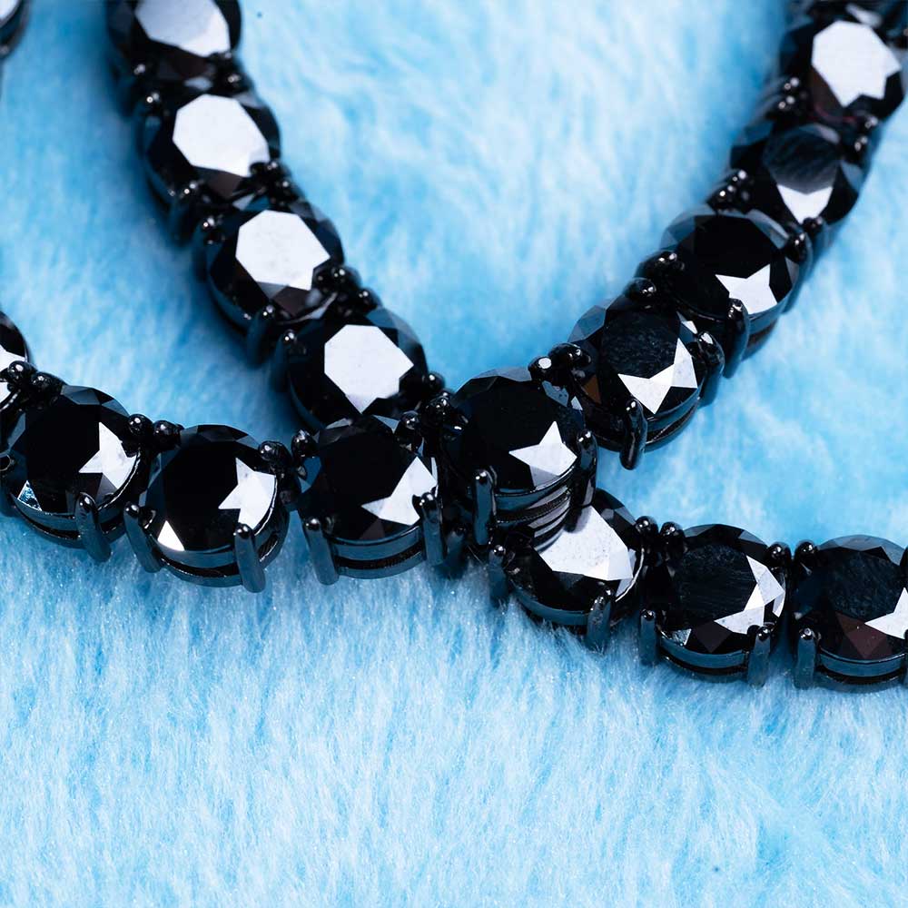 mens 6mm black moissanite tennis chain 14k black gold diamond